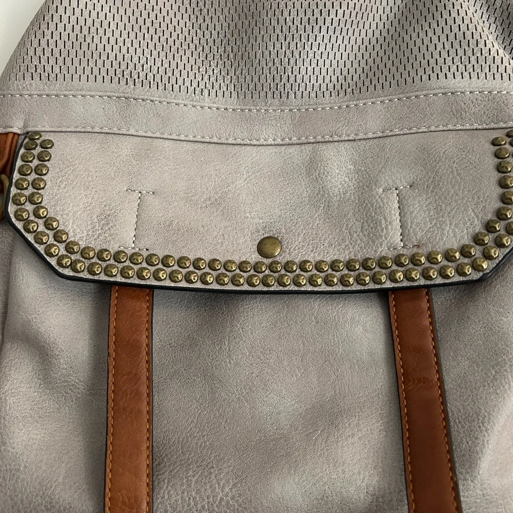 Antik Kraft Gray & Brown Vegan Leather Satchel Shoulder Bag Crossbody Strap - Picture 3 of 12